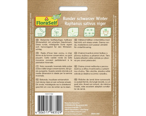 Zadenpakket voor ronde, zwarte winterradijs van het ras Raphanus sativus niger van FloraSelf Bio