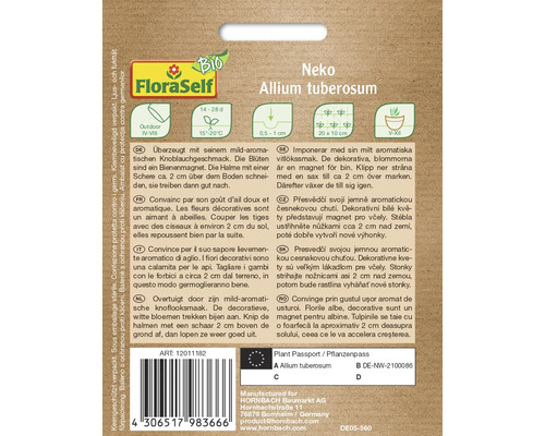 Verpakking van de FloraSelf Neko Allium tuberosum plant