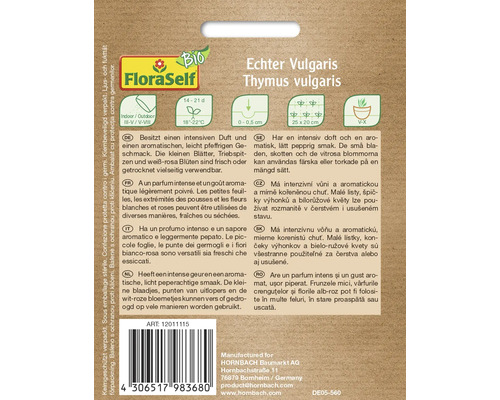Echte Vulgaris Thymus vulgaris zadenverpakking