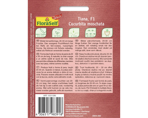 Zaadverpakking Tiana F1 pompoen, bevat informatie over teelt en eigenschappen
