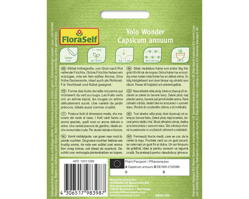 FloraSelf Logo. Yolo Wonder Capsicum annuum plantenpaspoort.