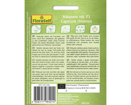 Habanero rood F1 Capsicum chinensis zaadverpakking