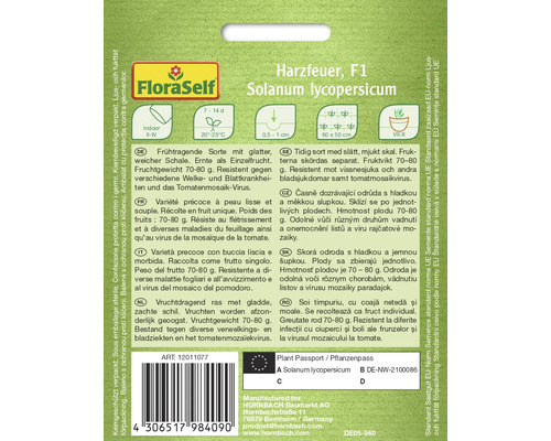 Verpakking tomatenzaden Harzfeuer F1 Solanum lycopersicum