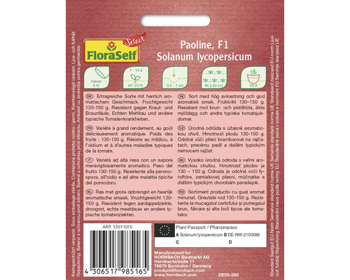 Paoline F1 tomatenzaadverpakking Solanum lycopersicum