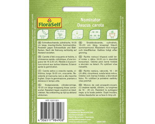 Nominator Daucus carota zaadpakket met informatie over teelt en resistentie.