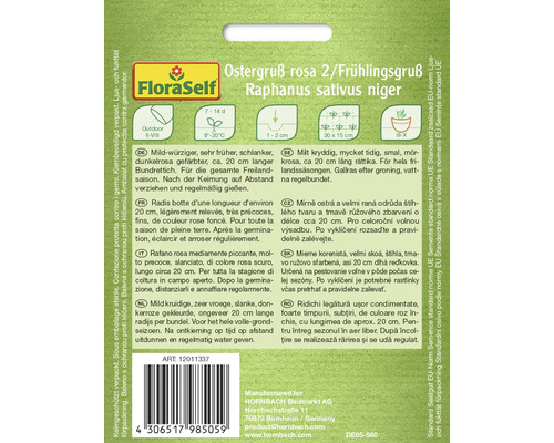 FloraSelf radijs Ostergruß rosa 2/Frühlingsgruß, Raphanus sativus niger