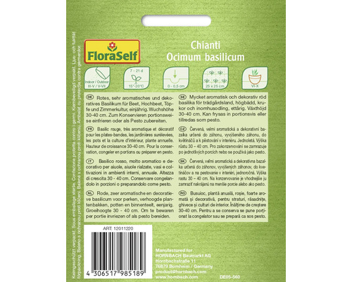 Verpakking rode basilicum van de soort Chianti