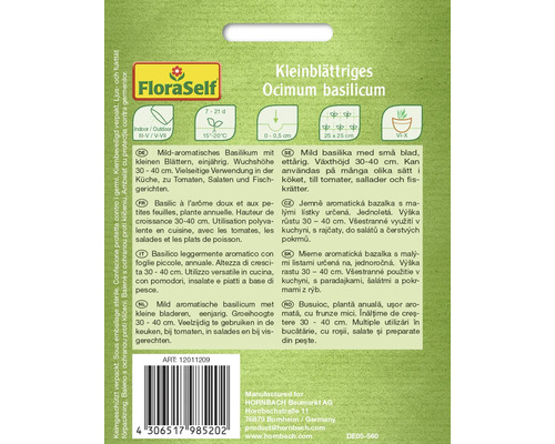 Verpakking met zaden van kleinbladige basilicum (Ocimum basilicum)