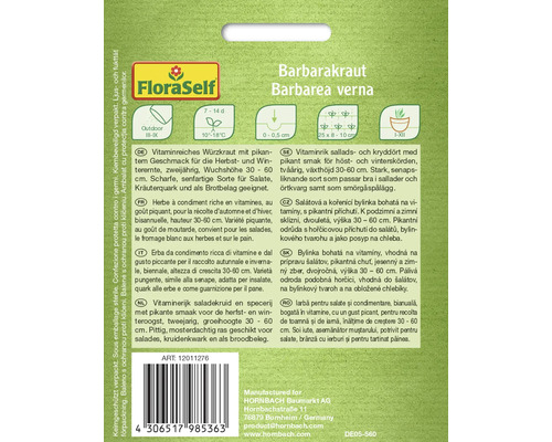 Verpakking barbarakruid Barbarea verna met informatie over zaaien, oogsten en gebruiken