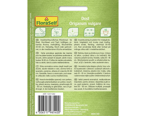 Verpakking Dost (Origanum vulgare) zaden