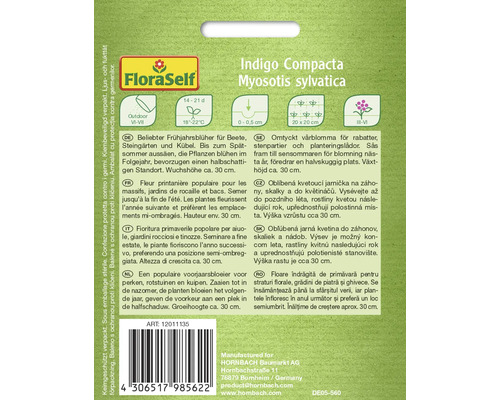 Verpakking van Indigo Compacta Myosotis sylvatica bloemzaad van FloraSelf