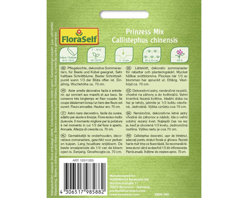 Prinzess Mix Callistephus chinensis zaadverpakking voor zomerasters