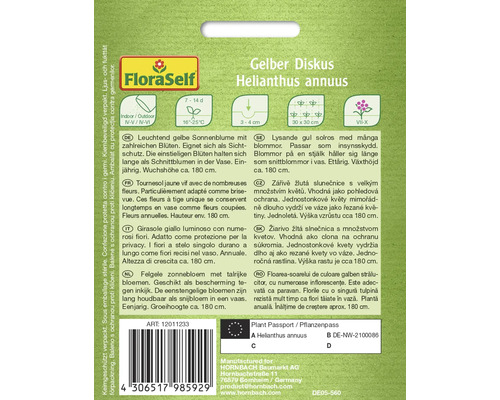 Verpakking zaden voor de Gelber Diskus zonnebloem Helianthus annuus