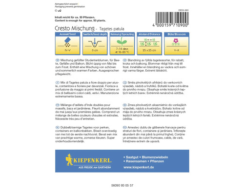 Tagetes Patula bloemzadenverpakking met plantinstructies