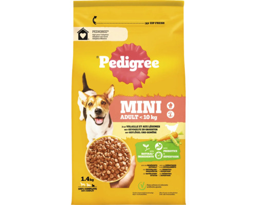 PEDIGREE Hondenvoer adult mini kip 1,4 kg. Pedigree Mini Adult hondenvoer met gevogelte en groenten in een zak van 1,4 kilogram