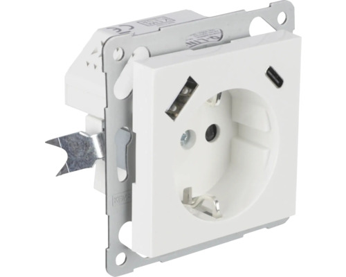 Wit stopcontact met randaarde en metalen frame