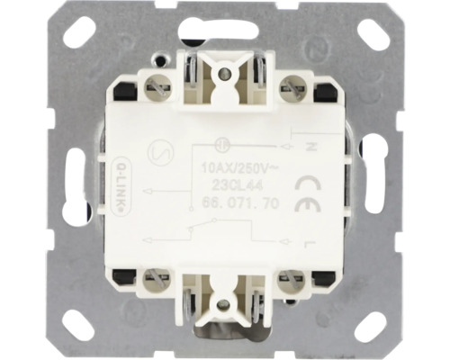 Detailaanzicht van een schakelaar met technische informatie en aansluitklemmen