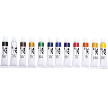 Een rij tubes kunstenaarsacrylverf in verschillende kleuren