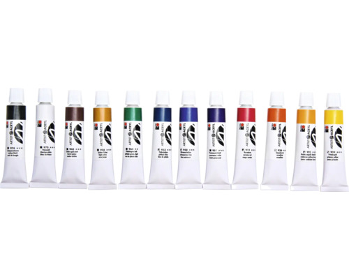 Een rij tubes kunstenaarsacrylverf in verschillende kleuren