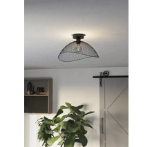 Plafondlamp met draadkap in kamer gemonteerd