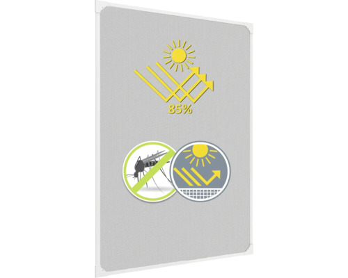 Symbool voor 85 procent zonwering, insectenwering en verblindingsbescherming