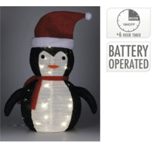 Pinguïnfiguur met kerstmuts, sjaal, ledverlichting, werkt op batterijen en heeft een timerfunctie