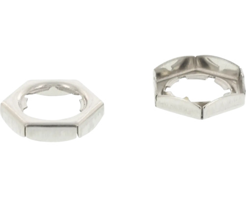 Detailopname van twee zeskantmoeren van metaal