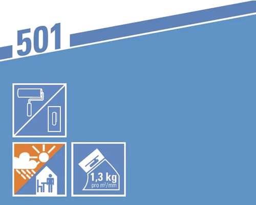 Symbool voor verwerking met verfroller en plamuurmes, weerbestendigheid en materiaalverbruik