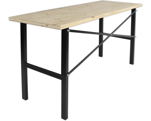 Werkbank met houten blad en metalen frame