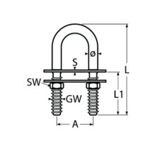 Technische tekening van een U-beugel met maatvoering