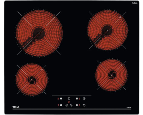 Zwart keramisch elektrisch fornuis met vier kookplaten van Teka