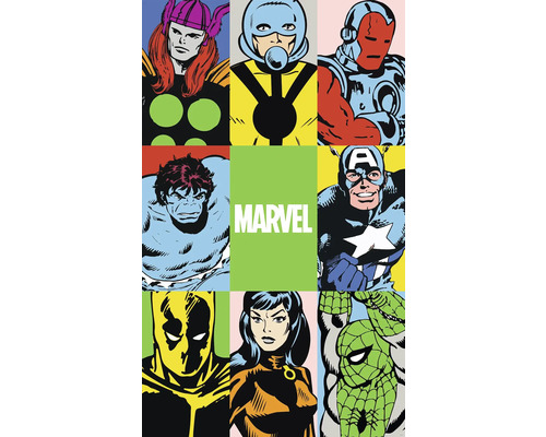 KOMAR Fotobehang vlies DX3-151 Marvel PowerUp Team 150x250 cm Illustratie van verschillende Marvel stripfiguren.