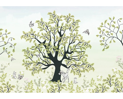 KOMAR Fotobehang vlies IADX8-119 Bambi Forest Friends 400x250 cm Wandafbeelding met boomvoorstelling, dieren en planten