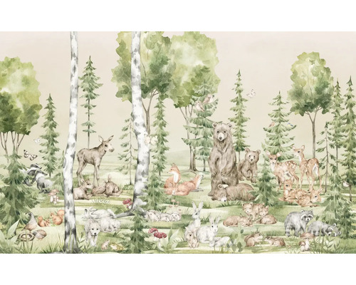 KOMAR Fotobehang vlies IAX8-0061 Cuddly Buddies 400x250 cm Behang met bosdieren en bomen