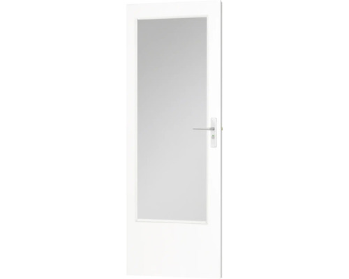 Binnendeur groot glas opdek krasvast gelakt links 73x201,5 cm Witte binnendeur met glazen inzet en deurklink