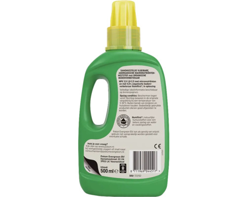 Vloeibare meststof in groene fles met gele dop