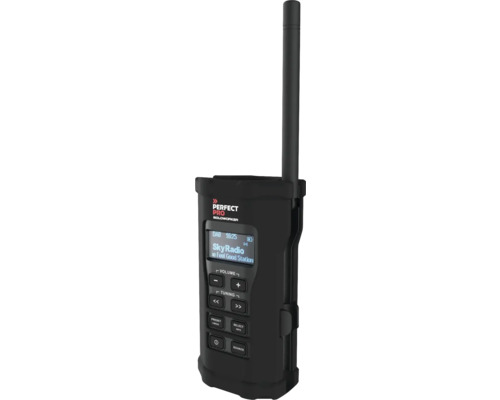 Zwarte bouwplaatsradio met antenne