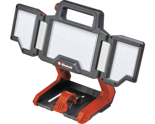 Einhell Logo. LED-bouwlamp met drie verlichtingsoppervlakken en draagbeugel.