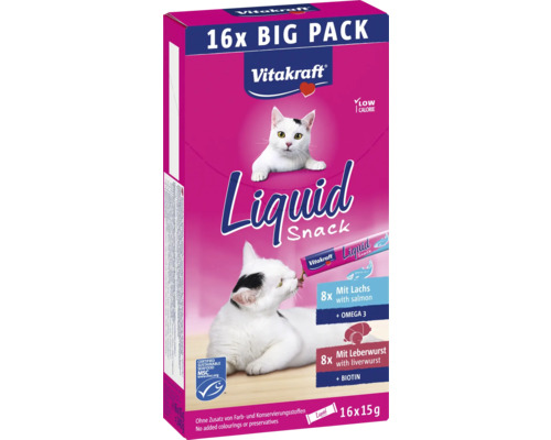 VITAKRAFT Kattensnack Liquid leverworst en zalm multipack 16 st Vitakraft Liquid Snack voor katten, 16 stuks