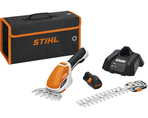 STIHL accu grasschaar set met draagtas, oplader, accu en messen