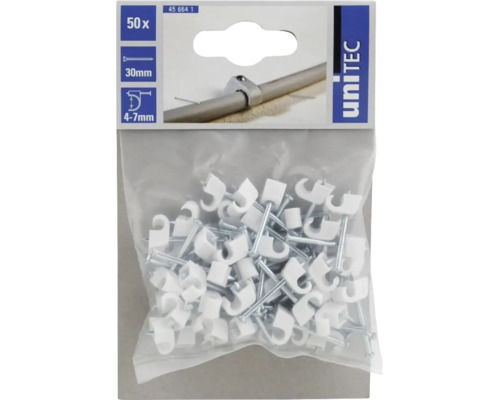 Verpakking van 50 kabelbevestigingsclips met nagel, geschikt voor kabeldiameters van 4 tot 7 millimeter