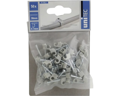 Verpakking van vijftig kabelklemmen met spijkers voor het bevestigen van kabels