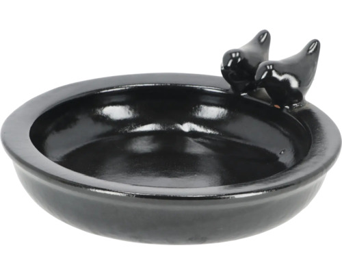 Keramische vogeldrinkbak met twee vogelbeeldjes ter decoratie