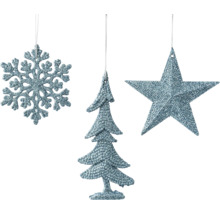 Decoratieve set met kerstboom-, ster- en sneeuwvlokhangers