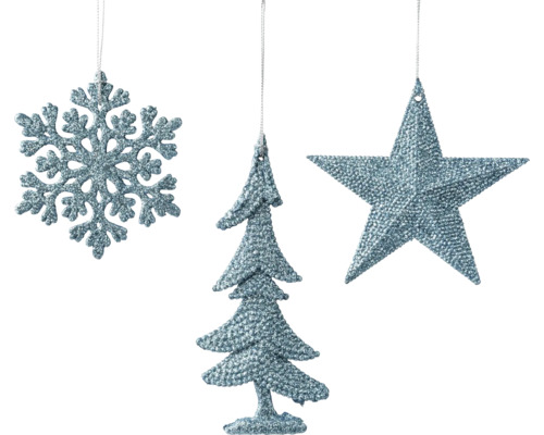 Decoratieve set met kerstboom-, ster- en sneeuwvlokhangers