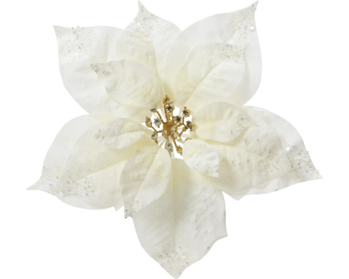 Poinsettia op clip polyester wit Ø 25 cm