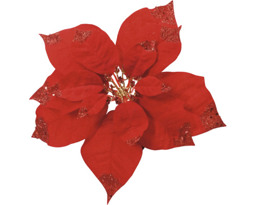 Poinsettia op clip polyester rood Ø 25 cm