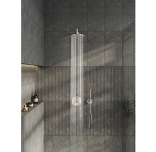 Douche met douchekop, kraan en handdouche in een badkamer