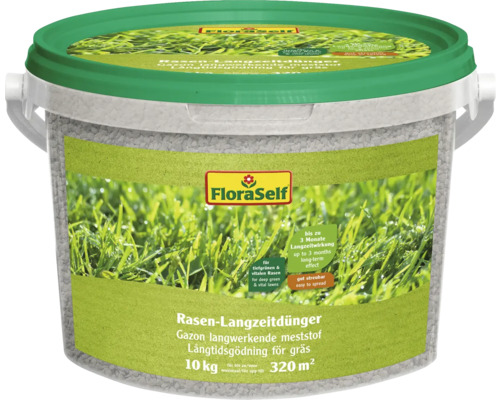 FLORASELF Gazon meststof langwerkend 10 kg 320 m² Gazonmeststof langwerkende meststof in een emmer met 10 kilogram inhoud voor 320 vierkante meter