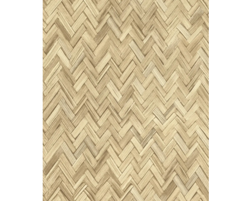 RASCH Vliesbehang 410334 geometrisch houtoptiek beige Bamboe behang met visgraatmotief